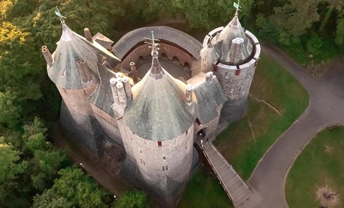 Ariel view of Castell Coch, the Red Castle